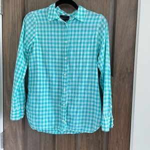 Size 0 J.Crew lightweight turquoise checkered shirt (“boy shirt”)
